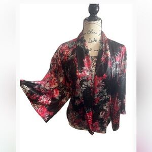Forever 21 Floral Kimono Jacket - Black and Red